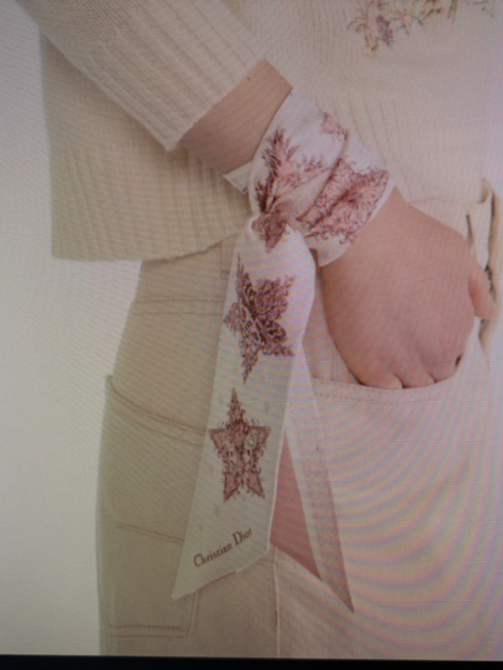 Dior Silk Mitzah Scarf Ivory and Pink Silk Twill - Picture 3 of 3